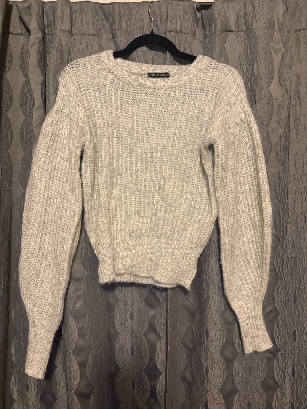 Zara Light Gray Ribbed Crewneck Sweater